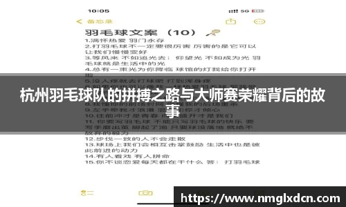 杭州羽毛球队的拼搏之路与大师赛荣耀背后的故事
